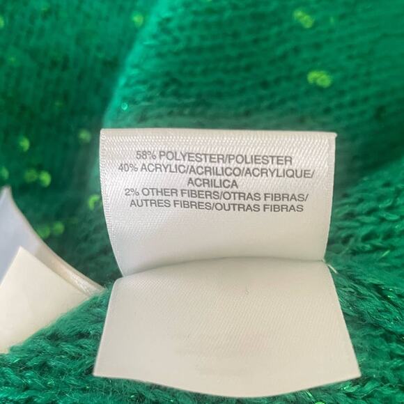 Anne Klein Sweater Women S Kelly Green 3/4 Sleeve Sequins Holiday Festive Party - Picture 9 of 11